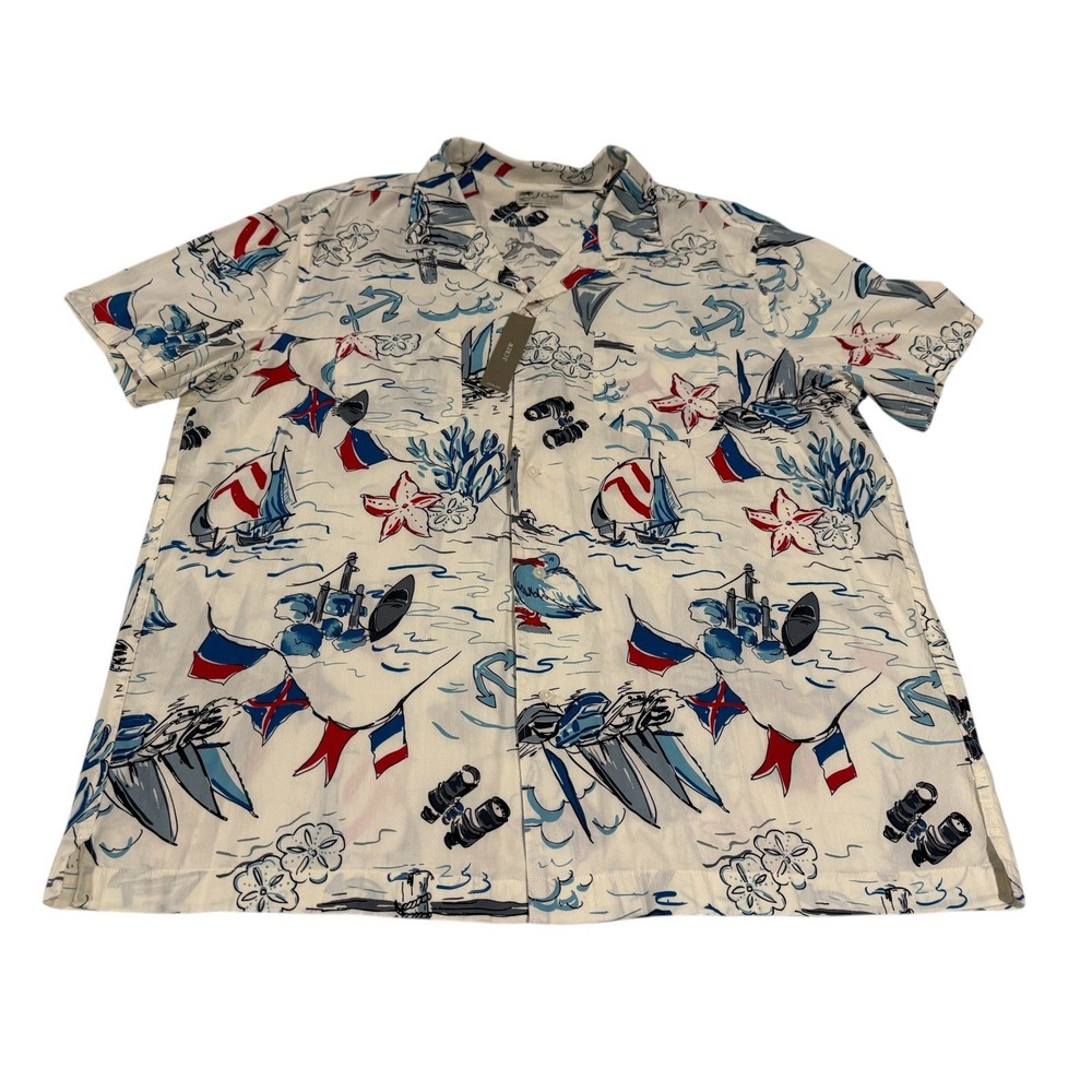 J. Crew Sailboat Print Nautical Button Up Shirt Men's Size XL Preppy Beach NWT